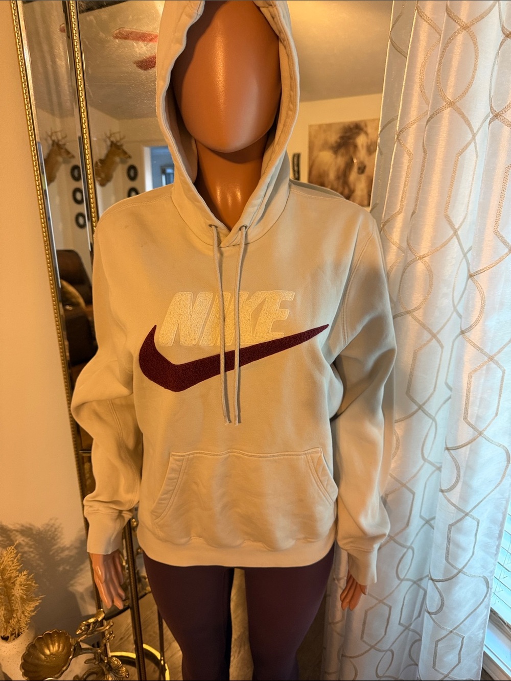 Nike Cream Pullover Hoodie with Maroon Swoosh